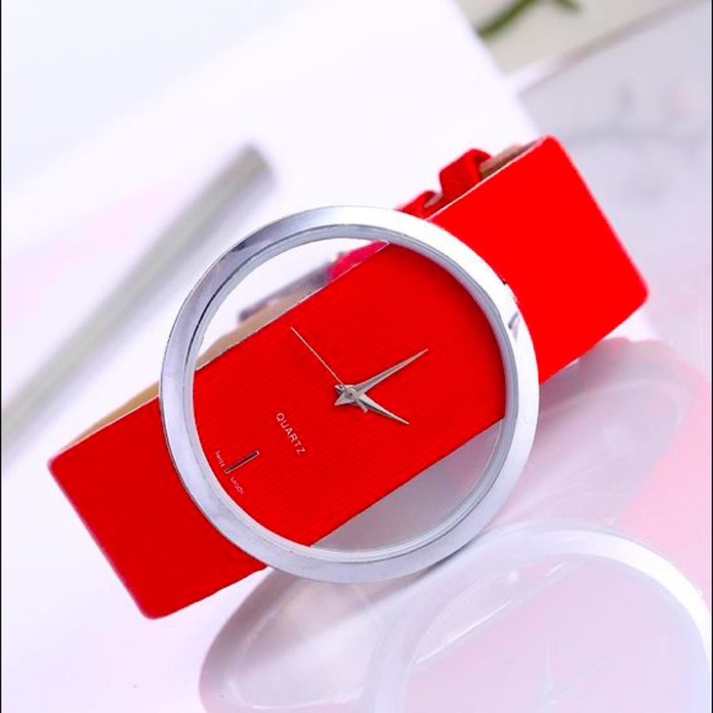 Clear Transparent Quartz Watch, Red